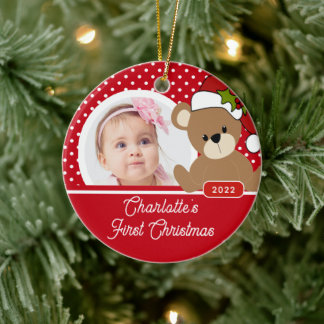 Teddy Bear Baby's First Christmas Photo Ceramic Tree Decoration