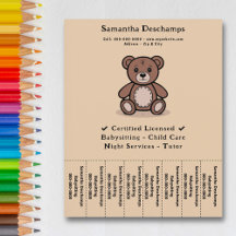 Teddy Bear - Babysitter Tear Off Strips Flyer