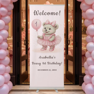 Teddy Bear Ballerina 1st Birthday Welcome  Retractable Banner