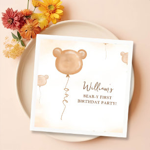 Teddy Bear Balloon 1st Birthday Party Napkin