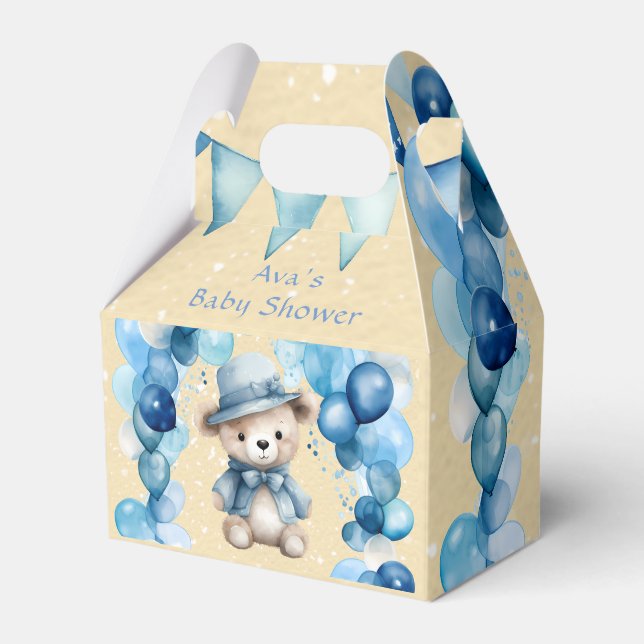 Teddy Bear Balloon Arch Boy Baby Shower Favour Box (Front Side)