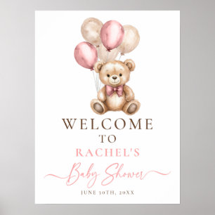 Teddy Bear Balloon Baby Girl Shower Welcome Poster