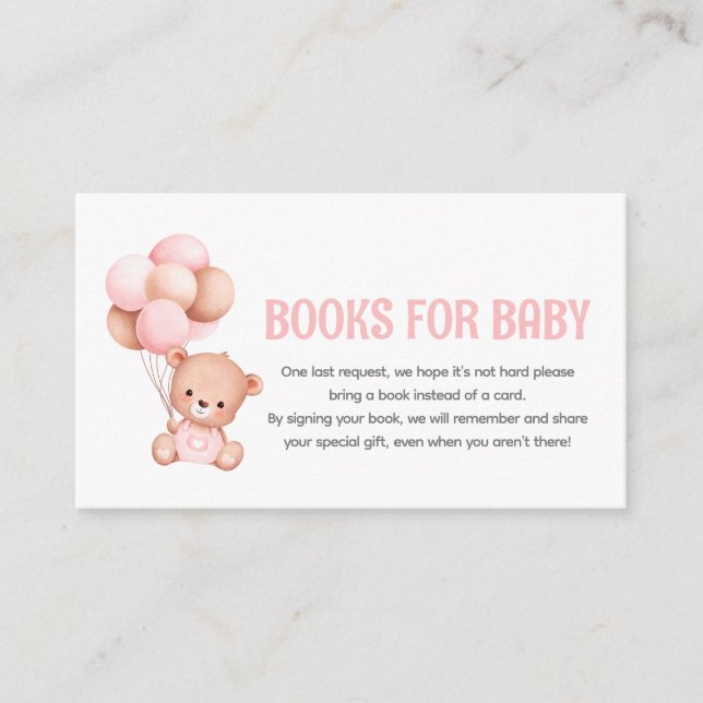 Teddy Bear Balloon Baby Shower Book Request Enclosure Card (Front)