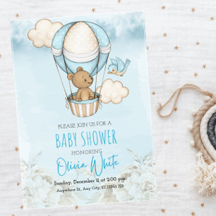 Teddy Bear Balloon Baby Shower, Boy Baby Shower Invitation