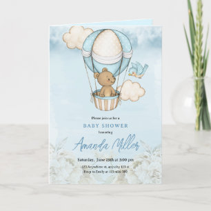 Teddy Bear Balloon Baby Shower, Boy Baby Shower Invitation