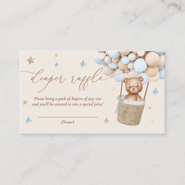 Teddy Bear Balloon Baby Shower Diaper Raffle Enclosure Card (Front)