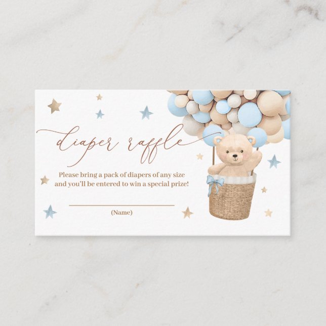 Teddy Bear Balloon Baby Shower Diaper Raffle Enclosure Card (Front)