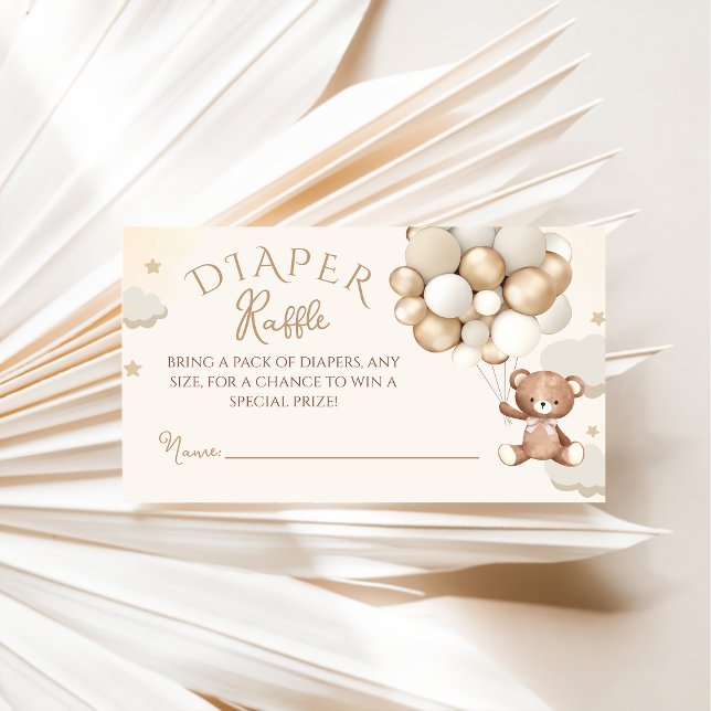 Teddy Bear Balloon Baby Shower Diaper Raffle Enclosure Card (Creator Uploaded)