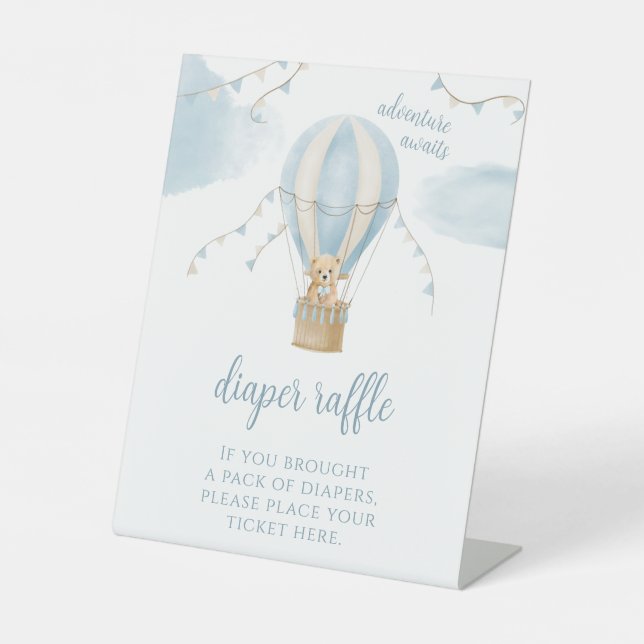 Teddy bear balloon baby shower diaper raffle sign (Front)