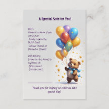 Teddy Bear Balloon Baby Shower Enclosure Card
