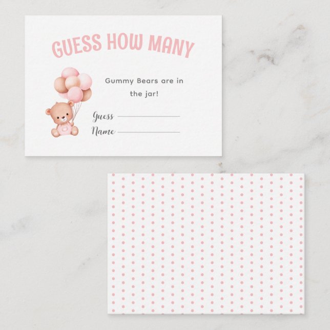 Teddy Bear Balloon Baby Shower Game Enclosure Card (Front/Back)