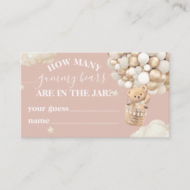 Teddy Bear Balloon Baby Shower guess game Enclosure Card (Front)