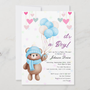teddy bear balloon baby shower invitation