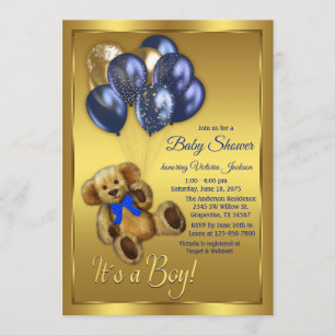 Teddy Bear Balloon Baby Shower Invitation