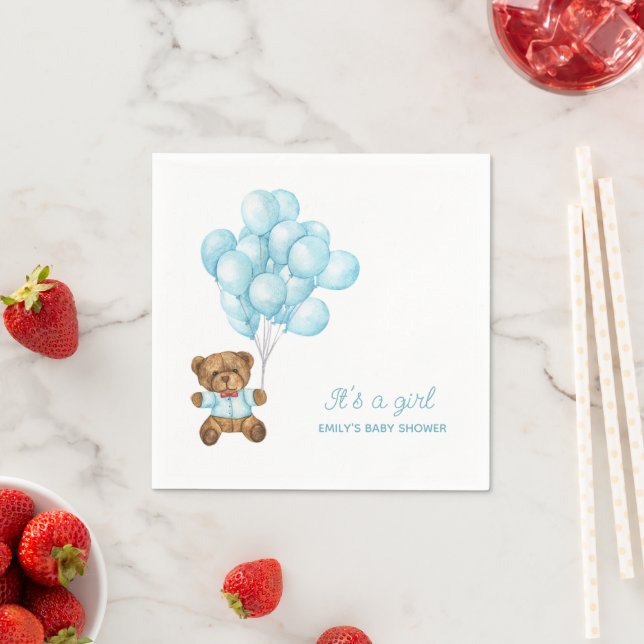 Teddy Bear Balloon Baby Shower  Napkin (Insitu)