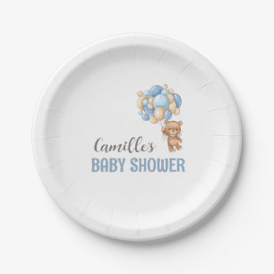 Teddy Bear Balloon Baby Shower Paper Plate