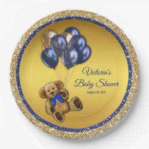 Teddy Bear Balloon Baby Shower Paper Plates