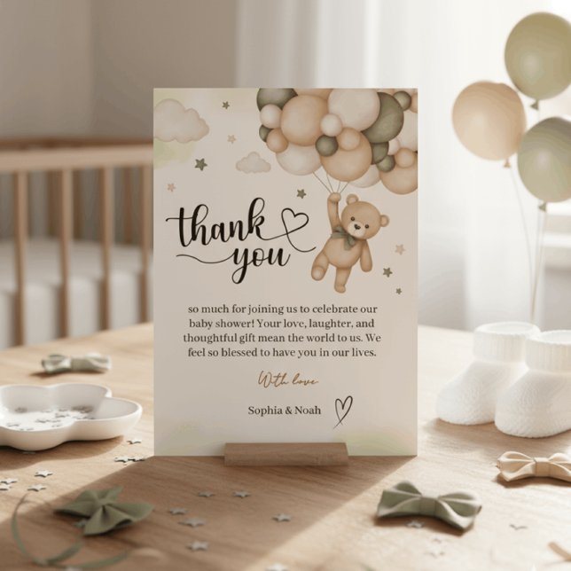 Teddy Bear Balloon Baby Shower Thank You Card (Creator Uploaded)