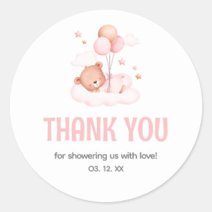 Teddy Bear Balloon Baby Shower Thank You Classic Round Sticker