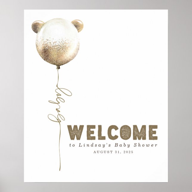 Teddy Bear Balloon Baby Shower Welcome Sign (Front)