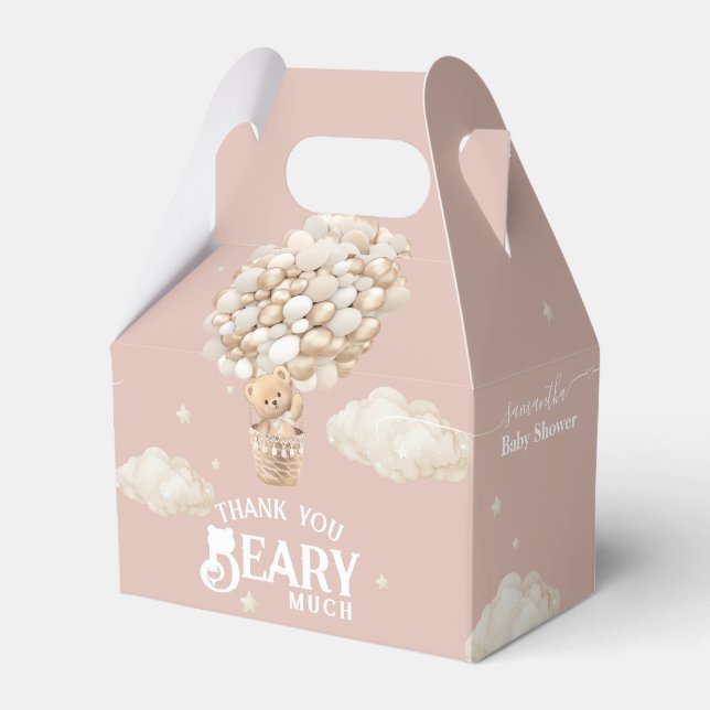 Teddy Bear Balloon Bearly Wait Baby Girl Shower Favour Box (Front Side)
