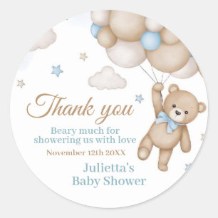 Teddy Bear Balloon Bearly Wait Baby Shower Favor Classic Round Sticker