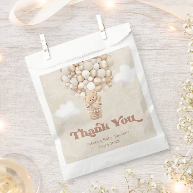 Teddy Bear Balloon Bearly Wait Baby Shower Favour Bags (Clipped)