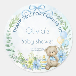 Teddy Bear Balloon Bearly Wait Baby Shower Favour Classic Round Sticker
