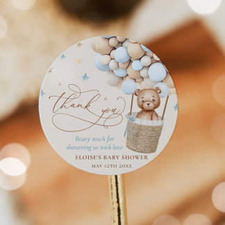 Teddy Bear Balloon Bearly Wait Baby Shower Favour Classic Round Sticker