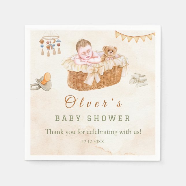 Teddy Bear Balloon Bearly Wait Baby Shower Napkin (Front)