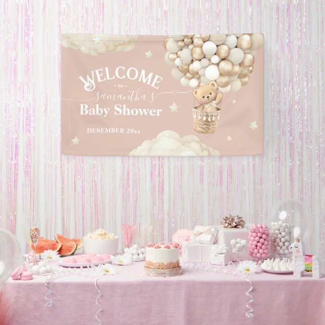 Teddy Bear Balloon Bearly Wait Baby Shower welcome Banner (Party)