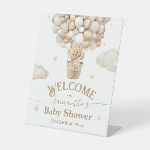 Teddy Bear Balloon Bearly Wait Baby Shower welcome Pedestal Sign
