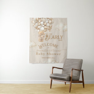 Teddy Bear Balloon Bearly Wait Baby Shower welcome Tapestry