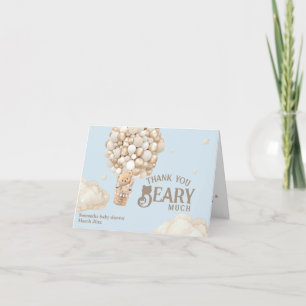 Teddy Bear Balloon Bearly Wait Boy Baby Shower Thank You Card