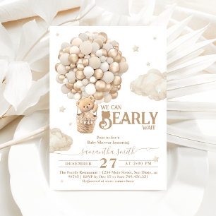 Teddy Bear Balloon Bearly Wait neutral Baby Shower Invitation