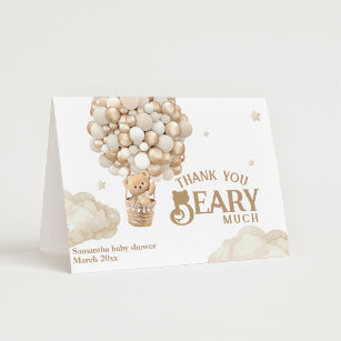 Teddy Bear Balloon Bearly Wait neutral Baby Shower Thank You Card