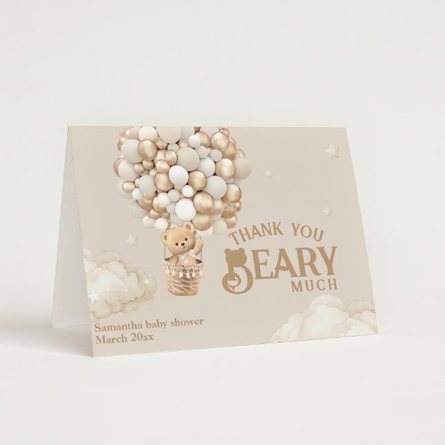 Teddy Bear Balloon Bearly Wait neutral Baby Shower Thank You Card (Creator Uploaded)
