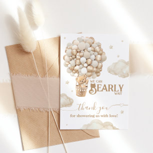 Teddy Bear Balloon Bearly Wait neutral Baby Shower Thank You Card