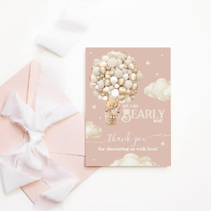 Teddy Bear Balloon Bearly Wait neutral Baby Shower Thank You Card