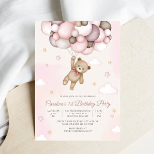 Teddy Bear Balloon Birthday Invitation