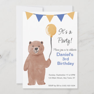 Teddy Bear balloon birthday invite