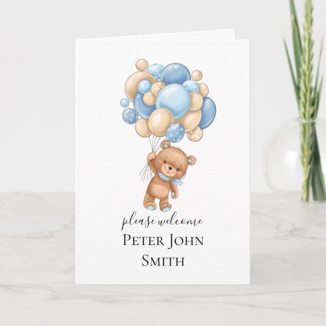 Teddy Bear Balloon Blue Announcement (Front)