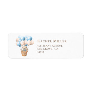 Teddy Bear Balloon Blue Baby Shower Return Address