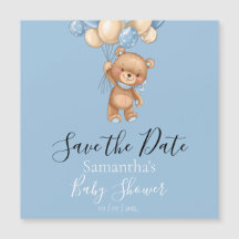 Teddy Bear Balloon Blue Baby Shower Save the Date