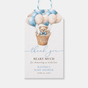 Teddy Bear Balloon Blue Boy Baby Shower Thank You Gift Tags