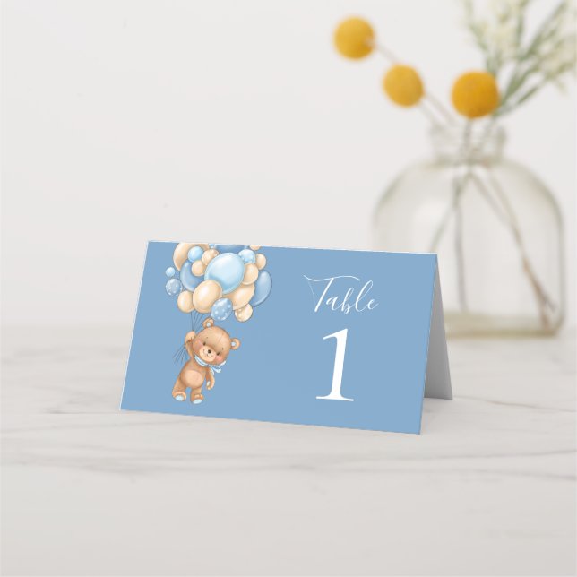 Teddy Bear Balloon Blue Place Card (Back)