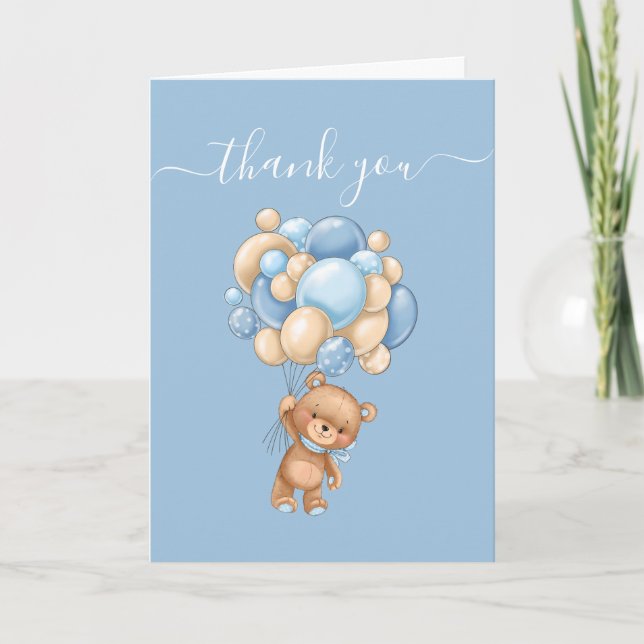 Teddy Bear Balloon Blue So Thankful  Card (Front)