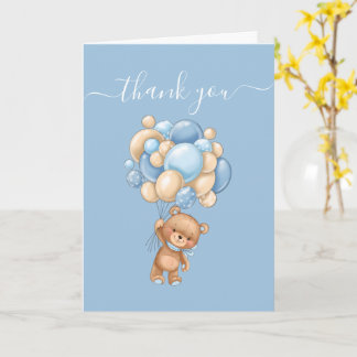 Teddy Bear Balloon Blue Thank You Card