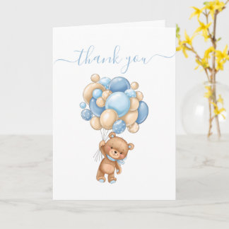 Teddy Bear Balloon Blue Thank You Card