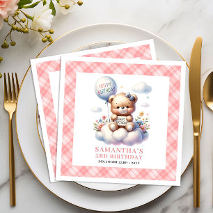 Teddy Bear Balloon Blush Cute Decor girl birthday Napkin
